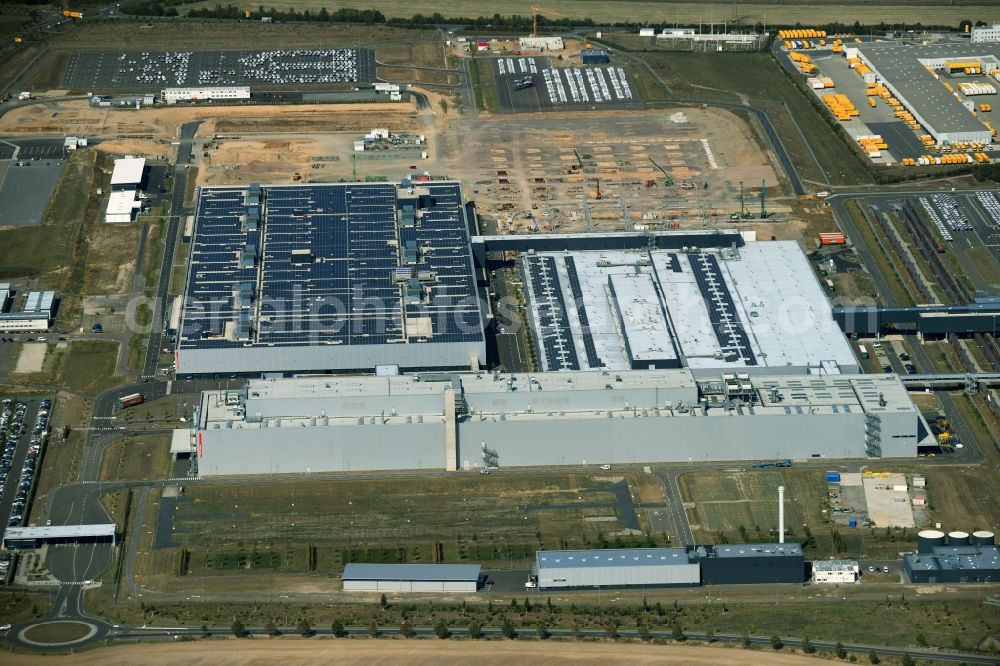 Aerial image Leipzig - Extension - new building - construction site on the factory premises of Dr. Ing. h.c. F. Porsche AG on Porschestrasse in the district Luetzschena in Leipzig in the state Saxony, Germany