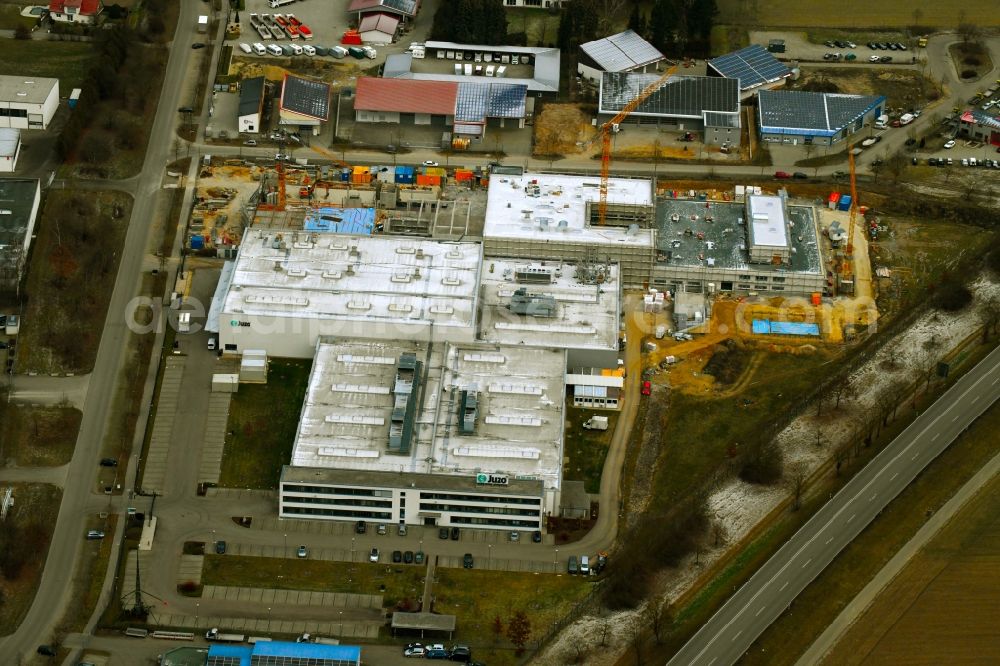 Aerial photograph Aichach - Extension - new building - construction site on the factory premises of Julius Zorn GmbH on Industriestrasse - Ludwig-Erhard-Strasse in Aichach in the state Bavaria, Germany