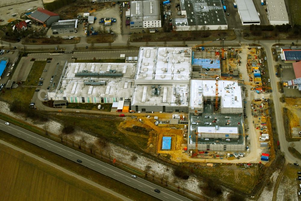 Aerial image Aichach - Extension - new building - construction site on the factory premises of Julius Zorn GmbH on Industriestrasse - Ludwig-Erhard-Strasse in Aichach in the state Bavaria, Germany