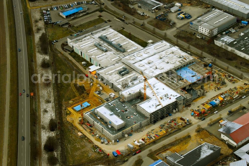 Aerial photograph Aichach - Extension - new building - construction site on the factory premises of Julius Zorn GmbH on Industriestrasse - Ludwig-Erhard-Strasse in Aichach in the state Bavaria, Germany