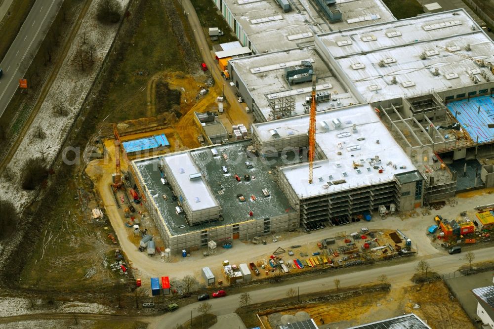 Aichach from above - Extension - new building - construction site on the factory premises of Julius Zorn GmbH on Industriestrasse - Ludwig-Erhard-Strasse in Aichach in the state Bavaria, Germany