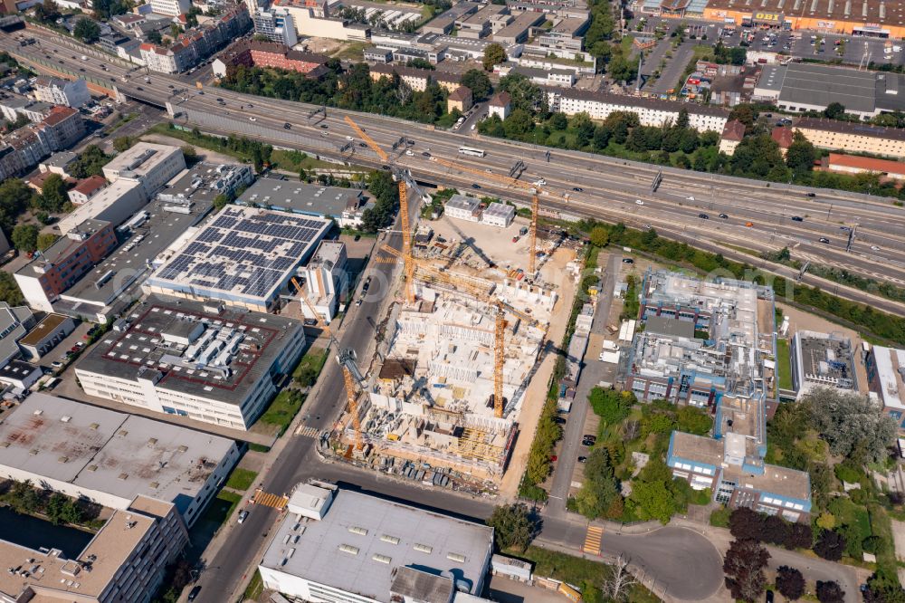 Berlin from the bird's eye view: Extension - new building - construction site on the factory premises Moll Marzipan GmbH in Berlin, Germany