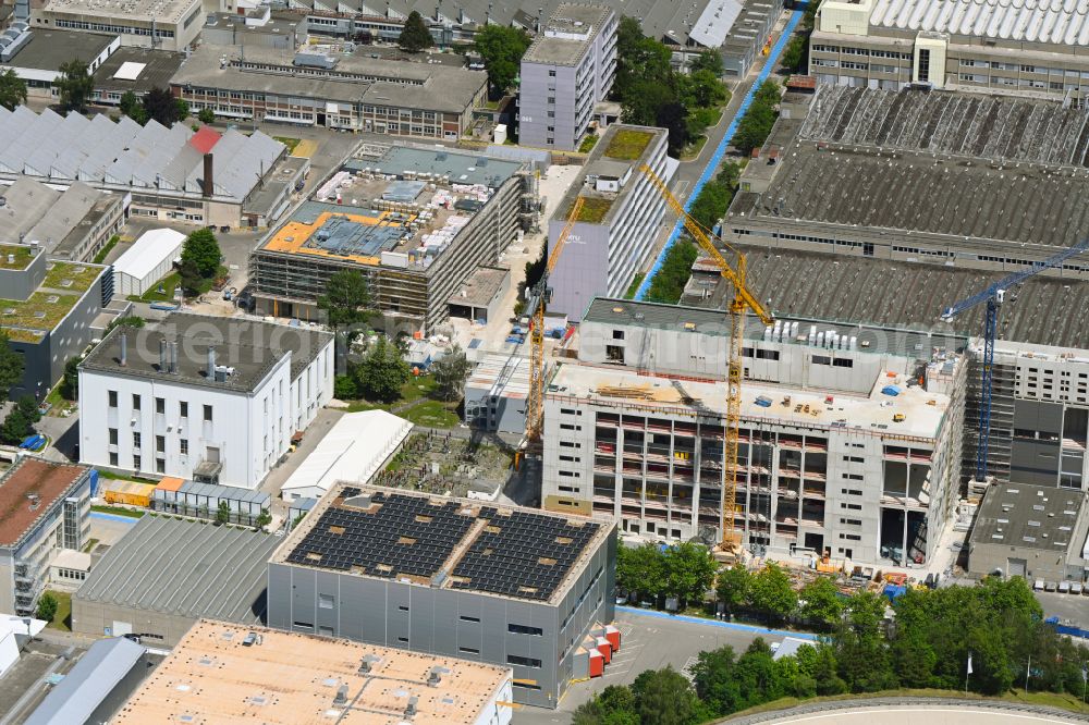 Aerial photograph München - Extension - new building - construction site on the factory premises MTU Aero Engines - Testzentrum in the district Allach-Untermenzing in Munich in the state Bavaria, Germany