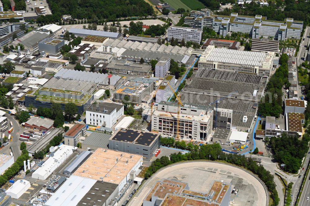 München from above - Extension - new building - construction site on the factory premises MTU Aero Engines - Testzentrum in the district Allach-Untermenzing in Munich in the state Bavaria, Germany