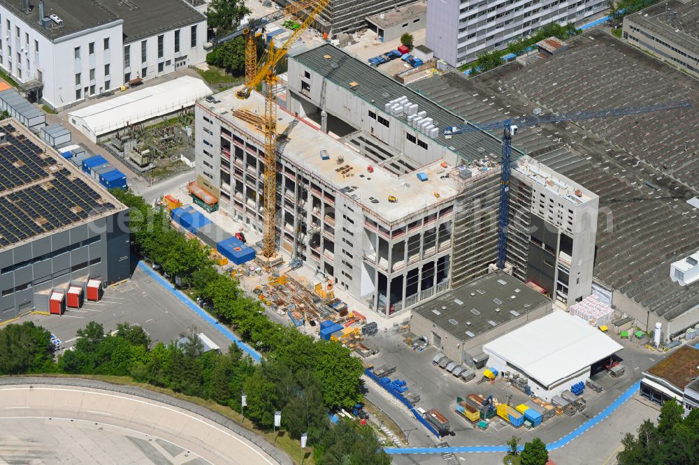 Aerial image München - Extension - new building - construction site on the factory premises MTU Aero Engines - Testzentrum in the district Allach-Untermenzing in Munich in the state Bavaria, Germany