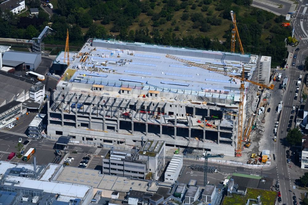 Stuttgart from above - Extension - new building - construction site on the factory premises of Porsche Deutschland GmbH on Adestrasse - Porschestrasse in the district Zuffenhausen in Stuttgart in the state Baden-Wurttemberg, Germany