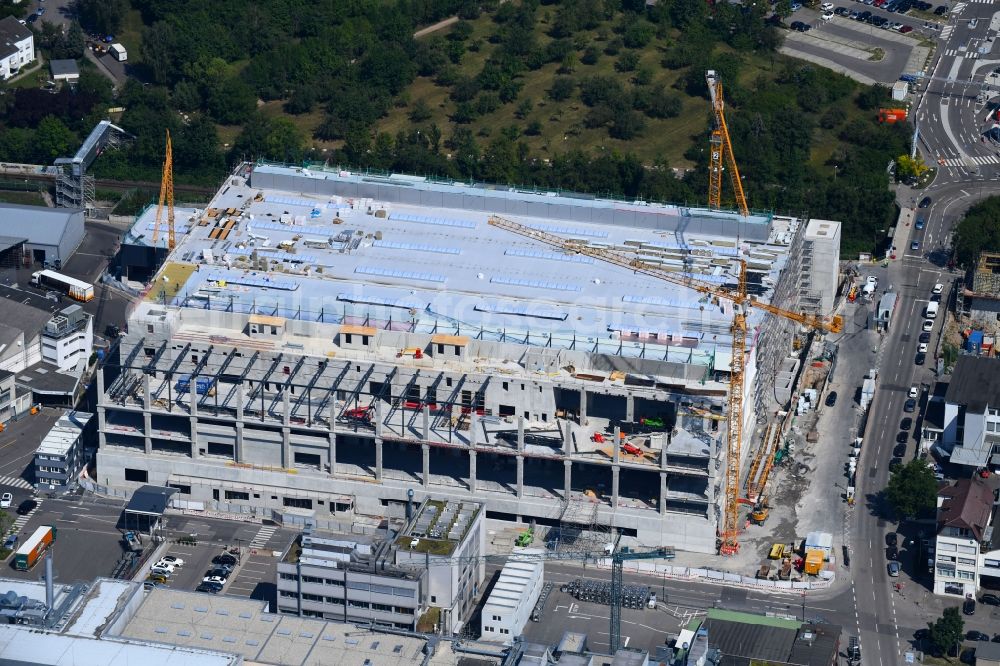 Stuttgart from the bird's eye view: Extension - new building - construction site on the factory premises of Porsche Deutschland GmbH on Adestrasse - Porschestrasse in the district Zuffenhausen in Stuttgart in the state Baden-Wurttemberg, Germany