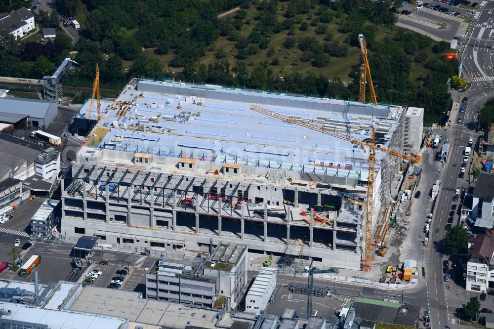 Aerial image Stuttgart - Extension - new building - construction site on the factory premises of Porsche Deutschland GmbH on Adestrasse - Porschestrasse in the district Zuffenhausen in Stuttgart in the state Baden-Wurttemberg, Germany