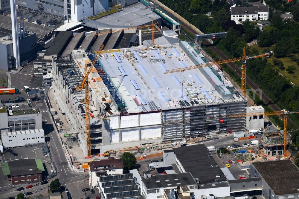 Aerial photograph Stuttgart - Extension - new building - construction site on the factory premises of Porsche Deutschland GmbH on Adestrasse - Porschestrasse in the district Zuffenhausen in Stuttgart in the state Baden-Wurttemberg, Germany