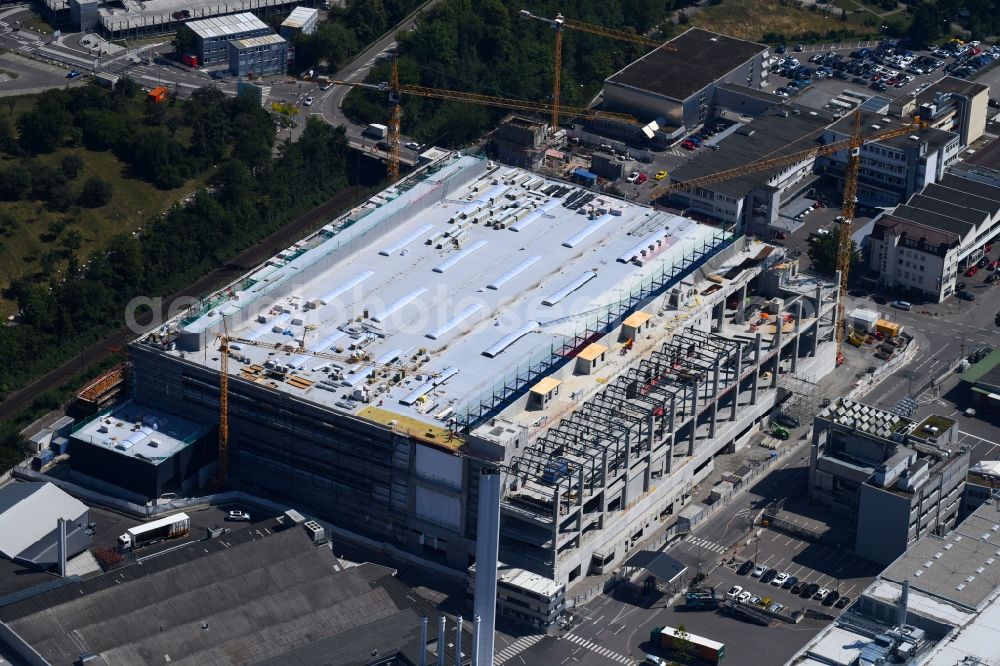 Aerial image Stuttgart - Extension - new building - construction site on the factory premises of Porsche Deutschland GmbH on Adestrasse - Porschestrasse in the district Zuffenhausen in Stuttgart in the state Baden-Wurttemberg, Germany