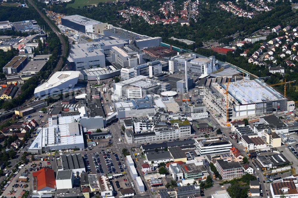 Aerial image Stuttgart - Extension - new building - construction site on the factory premises of Porsche Deutschland GmbH on Adestrasse - Porschestrasse in the district Zuffenhausen in Stuttgart in the state Baden-Wurttemberg, Germany