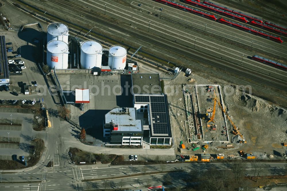 Kempten (Allgäu) from the bird's eye view: Extension - new building - construction site on the factory premises Praeg Energie GmbH & Co. KG Energiedienstleister in Kempten (Allgaeu) in the state Bavaria, Germany