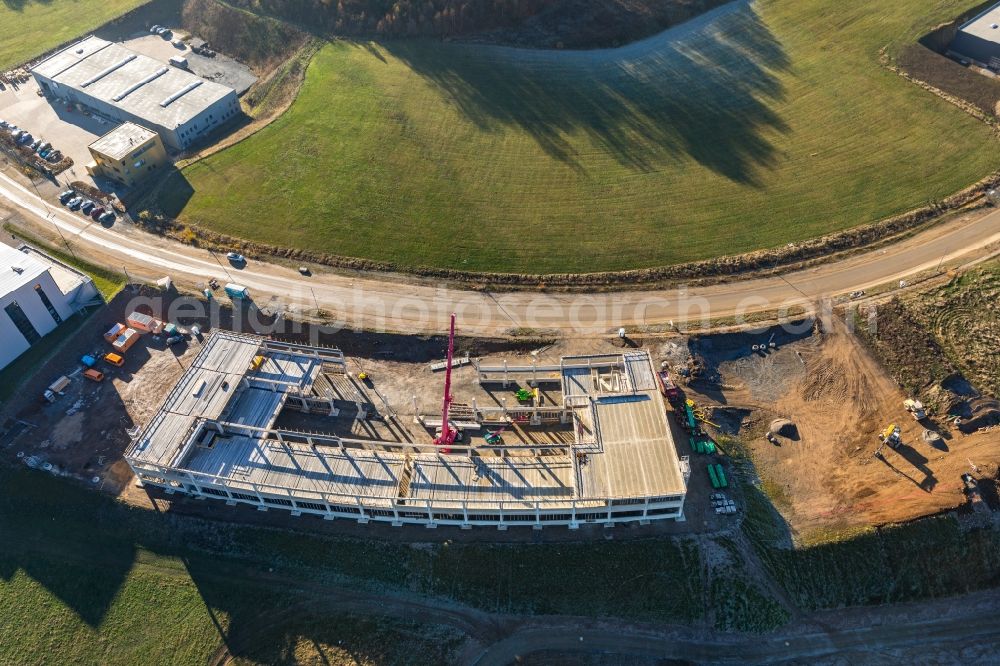 Aerial image Rosmart - Extension - new building - construction site on the factory premises on Rosmarter Allee in Rosmart in the state North Rhine-Westphalia, Germany