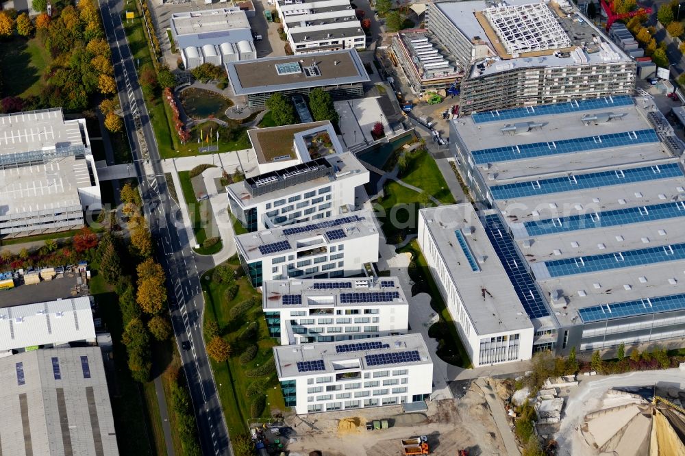 Göttingen from the bird's eye view: Extension - new building - construction site on the factory premises of Sartorius AG in Goettingen in the state Lower Saxony, Germany