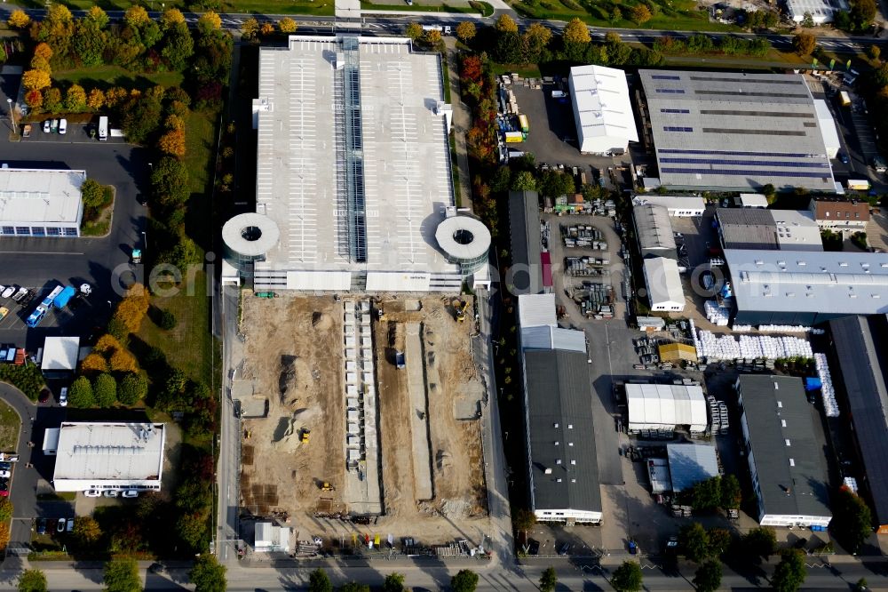 Aerial photograph Göttingen - Extension - new building - construction site on the factory premises of Sartorius AG in Goettingen in the state Lower Saxony, Germany