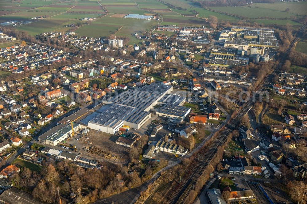 Werl from the bird's eye view: Extension - new building - construction site on the factory premises of SellTec GmbH on Olakenweg in Werl in the state North Rhine-Westphalia, Germany