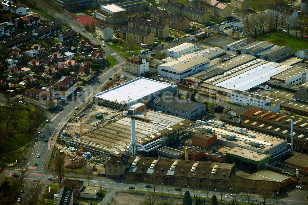 Aerial photograph Aschaffenburg - Extension - new building - construction site on the factory premises of TRW Automotive Safety Systems GmbH on Spessartstrasse in Aschaffenburg in the state Bavaria, Germany