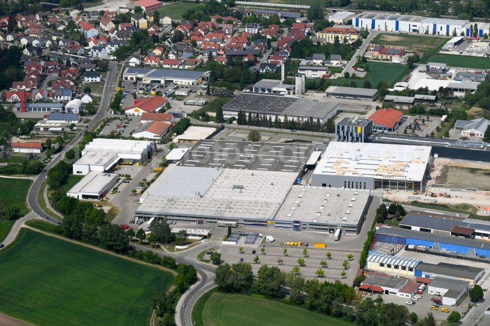 Reichertshofen from above - Extension - new building - construction site on the factory premises of Wacker Neuson Produktion GmbH & Co. KG in Reichertshofen in the state Bavaria, Germany