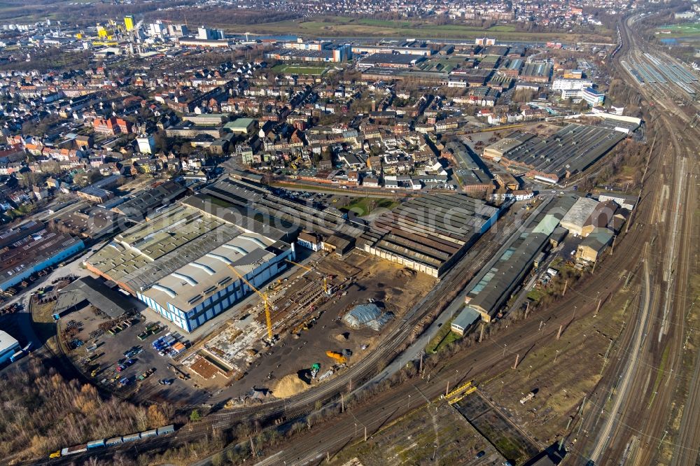 Hamm from the bird's eye view: Extension - new building - construction site on the factory premises of WDI - Westfaelische Drahtindustrie GmbH along the Banningstrasse in Hamm in the state North Rhine-Westphalia, Germany