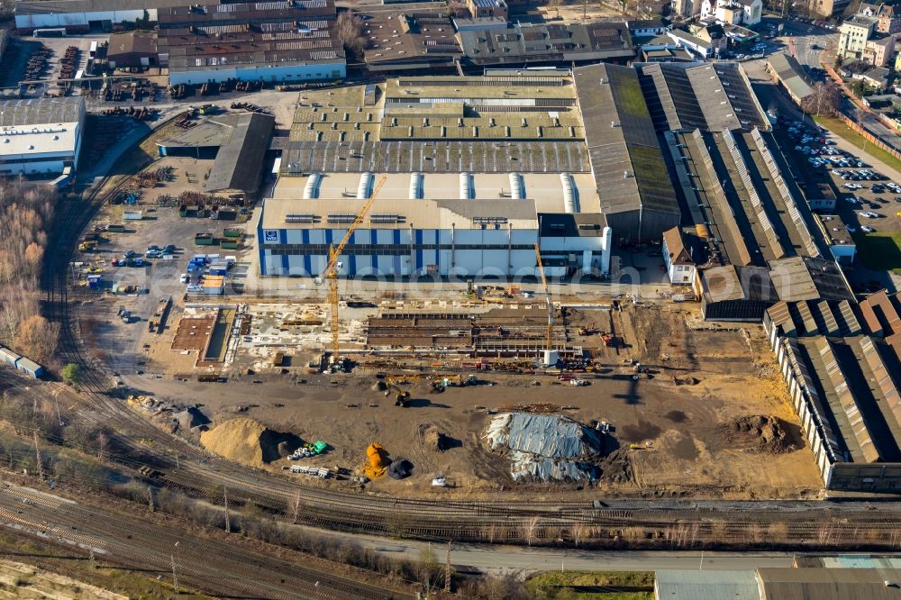 Aerial photograph Hamm - Extension - new building - construction site on the factory premises of WDI - Westfaelische Drahtindustrie GmbH along the Banningstrasse in Hamm in the state North Rhine-Westphalia, Germany