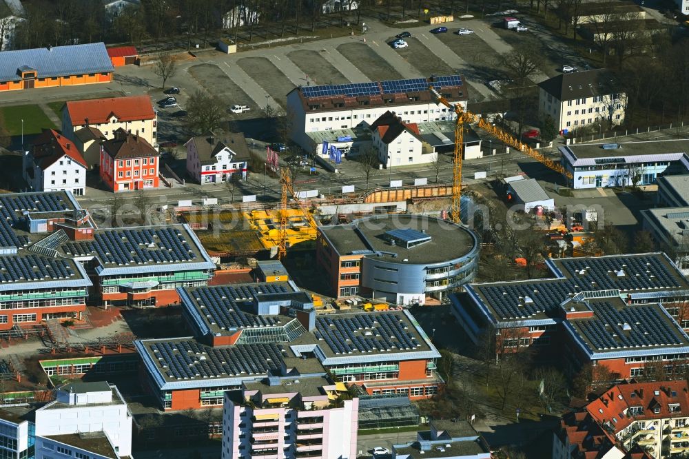 Kempten (Allgäu) from the bird's eye view: Construction site for the expansion of the building complex of the vocational school Vocational and Technical College Kempten on Kottener Strasse in Kempten (Allgaeu) in the state Bavaria, Germany