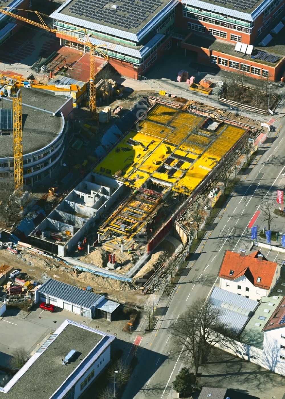 Aerial image Kempten (Allgäu) - Construction site for the expansion of the building complex of the vocational school Vocational and Technical College Kempten on Kottener Strasse in Kempten (Allgaeu) in the state Bavaria, Germany