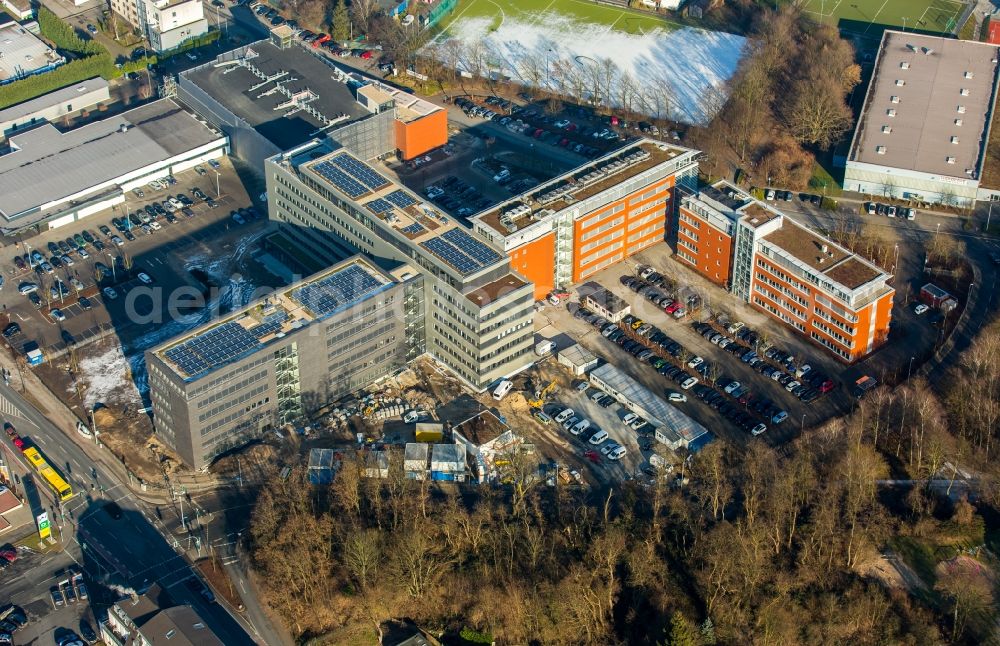 Aerial photograph Mülheim an der Ruhr - Construction site for the new building headquarters Group of Companies ALDI SUeD in Muelheim on the Ruhr in the state North Rhine-Westphalia