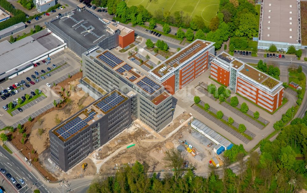 Aerial image Mülheim an der Ruhr - Construction site for the new building headquarters Group of Companies ALDI SUeD in Muelheim on the Ruhr in the state North Rhine-Westphalia