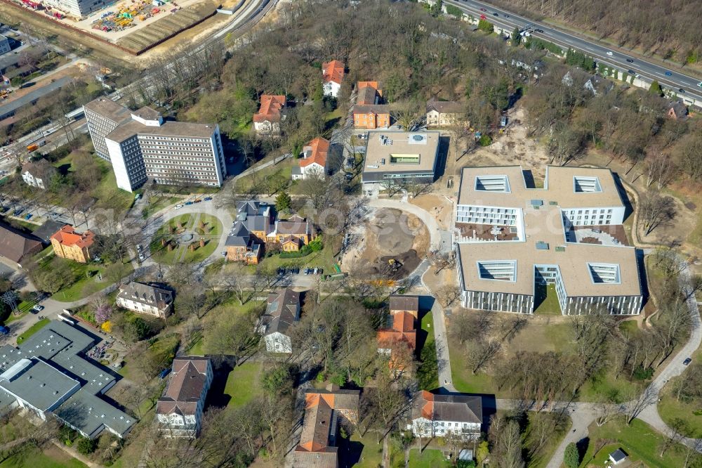 Dortmund from the bird's eye view: New extension to the hospital grounds LWL-Klinik Dortmund fuer Psychiatrie, Psychotherapie und Psychosomatik in the district Aplerbeck in Dortmund in the state North Rhine-Westphalia