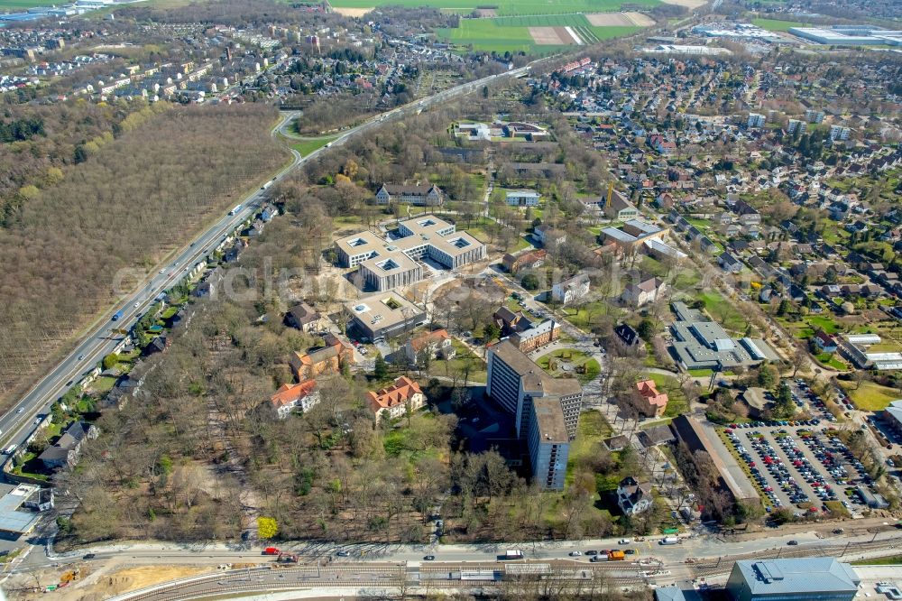 Aerial photograph Dortmund - New extension to the hospital grounds LWL-Klinik Dortmund fuer Psychiatrie, Psychotherapie und Psychosomatik in the district Aplerbeck in Dortmund in the state North Rhine-Westphalia