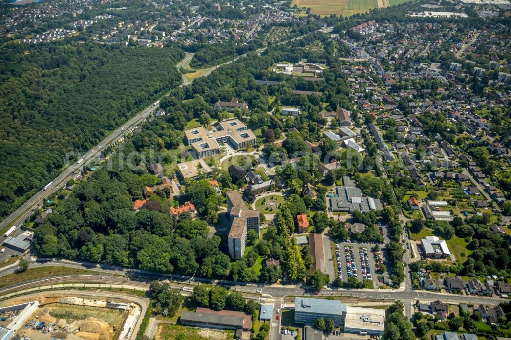 Aerial image Dortmund - New extension to the hospital grounds LWL-Klinik Dortmund fuer Psychiatrie, Psychotherapie und Psychosomatik in the district Aplerbeck in Dortmund in the state North Rhine-Westphalia