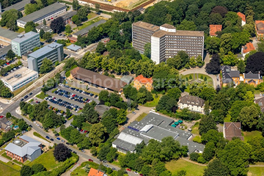 Dortmund from the bird's eye view: New extension to the hospital grounds LWL-Klinik Dortmund fuer Psychiatrie, Psychotherapie und Psychosomatik in the district Aplerbeck in Dortmund in the state North Rhine-Westphalia