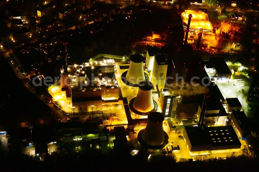 Berlin from the bird's eye view: Exhaust towers of the Vattenfall Europe AG at the canal eltowkanal in Berlin Lichterfelde