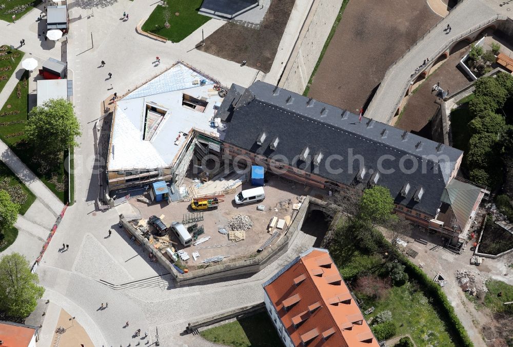 Erfurt from above - Extension building site for a building extension on Zitadelle am Petersberg Entree am egapark in the district Altstadt in Erfurt in the state Thuringia, Germany