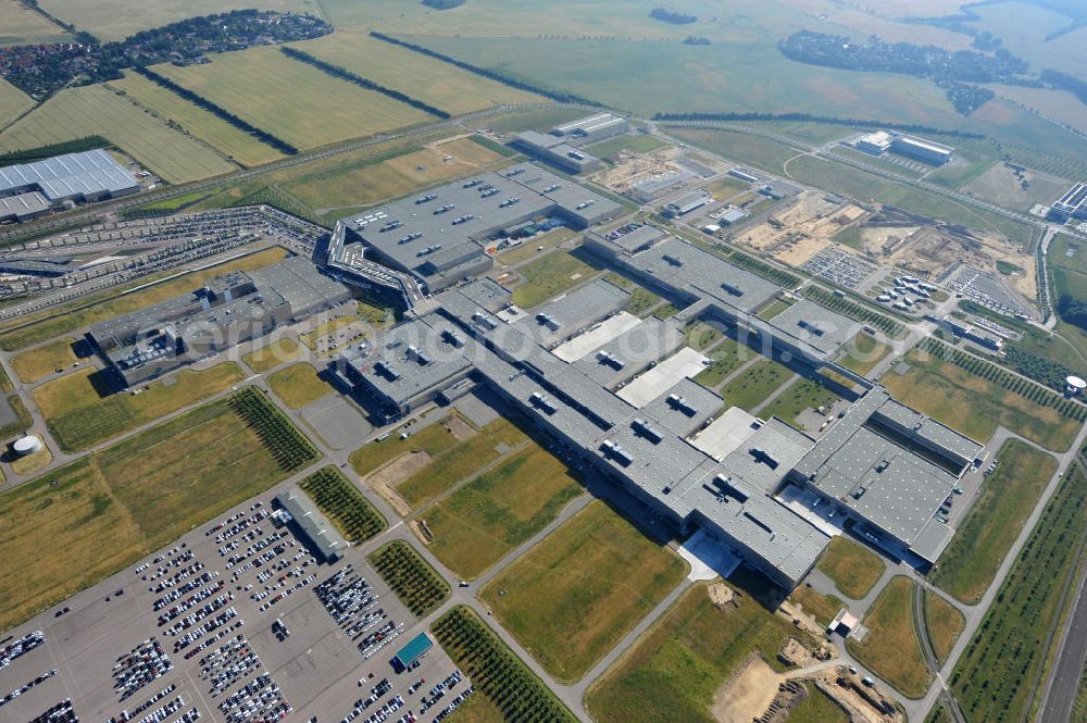 Leipzig from above - Blick auf den Ausbau des Leipziger BMW- Werkes für die Produktion von Elektroautos. Bayerische Motoren Werke / BMW AG Motorrad Werk Leipzig an der BMW Allee 1 in Sachsen. BMW Motorcycle Plant Leipzig in Saxony.