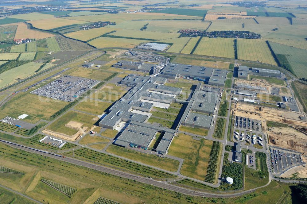 Aerial image Leipzig - Blick auf den Ausbau des Leipziger BMW- Werkes für die Produktion von Elektroautos. Bayerische Motoren Werke / BMW AG Motorrad Werk Leipzig an der BMW Allee 1 in Sachsen. BMW Motorcycle Plant Leipzig in Saxony.