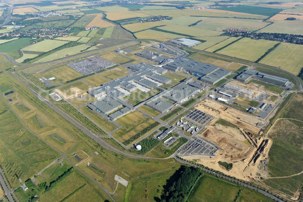 Leipzig from above - Blick auf den Ausbau des Leipziger BMW- Werkes für die Produktion von Elektroautos. Bayerische Motoren Werke / BMW AG Motorrad Werk Leipzig an der BMW Allee 1 in Sachsen. BMW Motorcycle Plant Leipzig in Saxony.