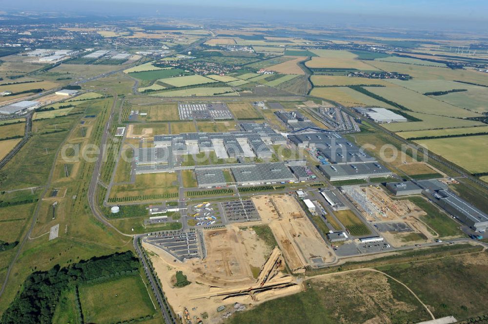 Leipzig from the bird's eye view: Blick auf den Ausbau des Leipziger BMW- Werkes für die Produktion von Elektroautos. Bayerische Motoren Werke / BMW AG Motorrad Werk Leipzig an der BMW Allee 1 in Sachsen. BMW Motorcycle Plant Leipzig in Saxony.