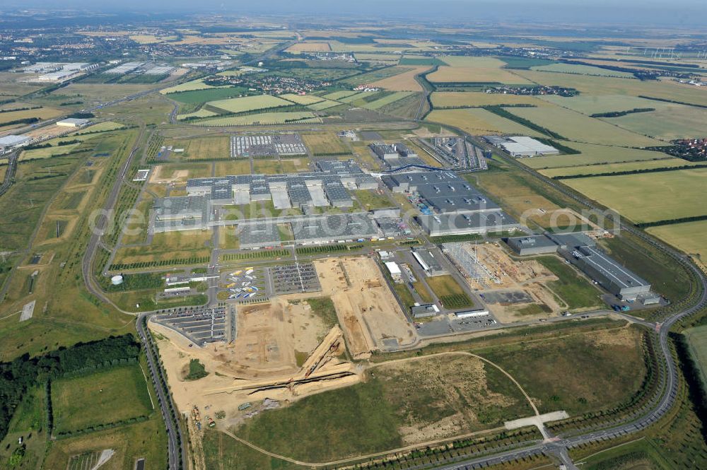 Aerial photograph Leipzig - Blick auf den Ausbau des Leipziger BMW- Werkes für die Produktion von Elektroautos. Bayerische Motoren Werke / BMW AG Motorrad Werk Leipzig an der BMW Allee 1 in Sachsen. BMW Motorcycle Plant Leipzig in Saxony.