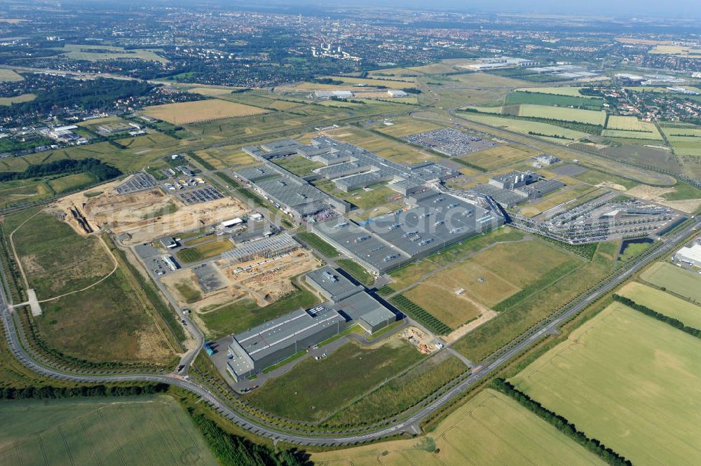 Aerial image Leipzig - Blick auf den Ausbau des Leipziger BMW- Werkes für die Produktion von Elektroautos. Bayerische Motoren Werke / BMW AG Motorrad Werk Leipzig an der BMW Allee 1 in Sachsen. BMW Motorcycle Plant Leipzig in Saxony.