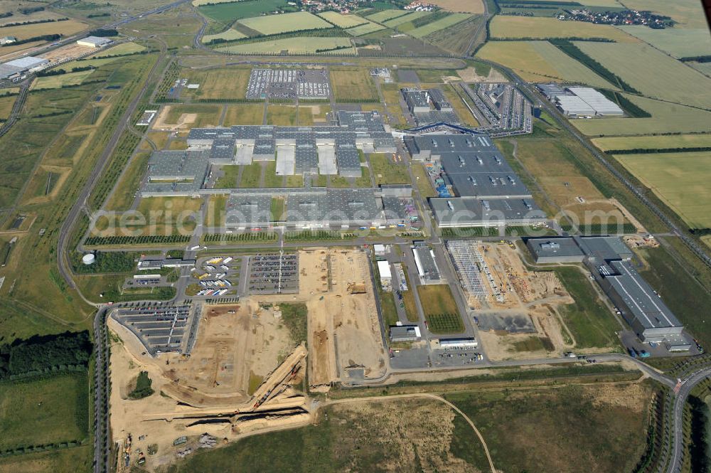 Aerial photograph Leipzig - Blick auf den Ausbau des Leipziger BMW- Werkes für die Produktion von Elektroautos. Bayerische Motoren Werke / BMW AG Motorrad Werk Leipzig an der BMW Allee 1 in Sachsen. BMW Motorcycle Plant Leipzig in Saxony.