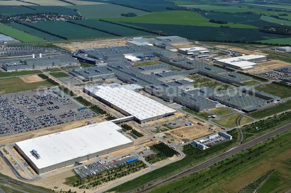 Aerial image Leipzig - Blick auf den Ausbau des Leipziger BMW- Werkes für die Produktion von Elektroautos. Bayerische Motoren Werke / BMW AG Motorrad Werk Leipzig an der BMW Allee 1 in Sachsen. BMW Motorcycle Plant Leipzig in Saxony.