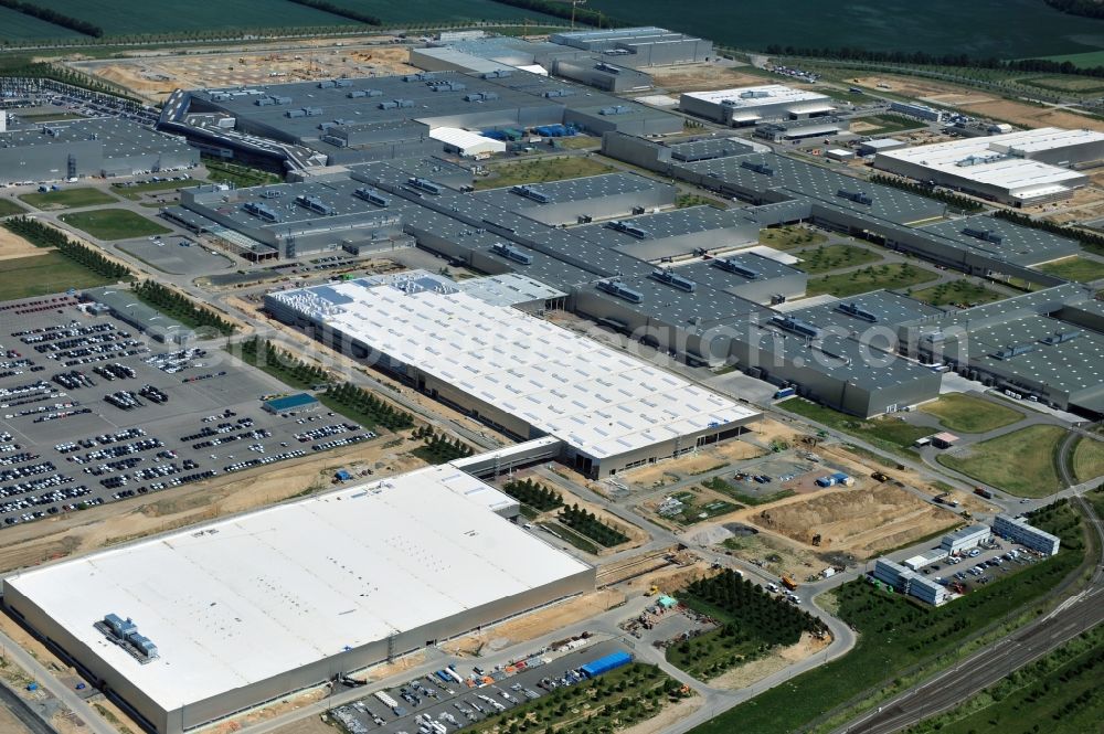 Aerial photograph Leipzig - Blick auf den Ausbau des Leipziger BMW- Werkes für die Produktion von Elektroautos. Bayerische Motoren Werke / BMW AG Motorrad Werk Leipzig an der BMW Allee 1 in Sachsen. BMW Motorcycle Plant Leipzig in Saxony.