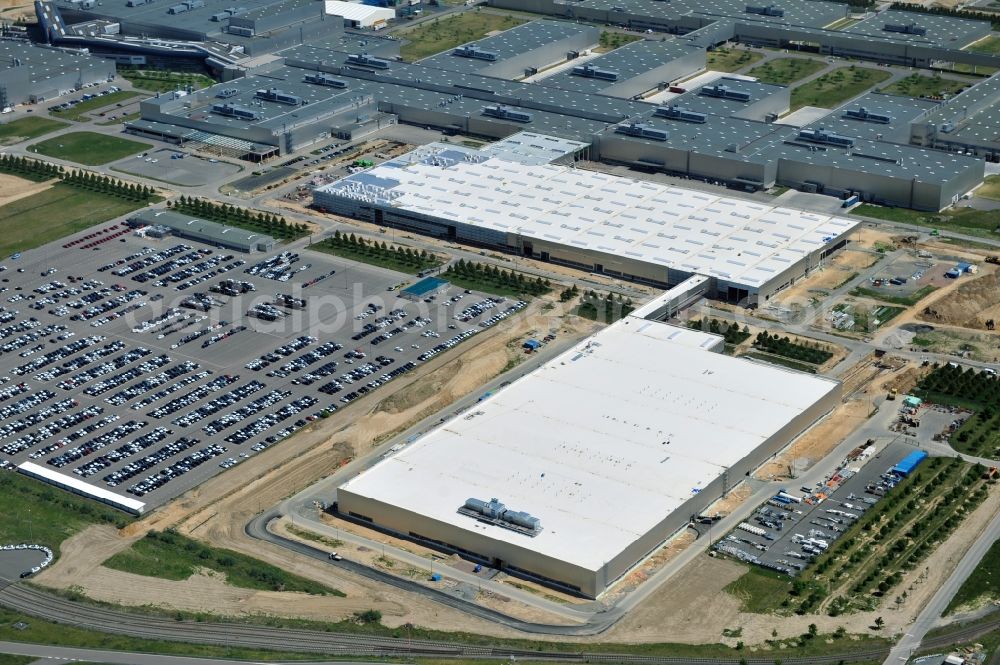 Leipzig from above - Blick auf den Ausbau des Leipziger BMW- Werkes für die Produktion von Elektroautos. Bayerische Motoren Werke / BMW AG Motorrad Werk Leipzig an der BMW Allee 1 in Sachsen. BMW Motorcycle Plant Leipzig in Saxony.