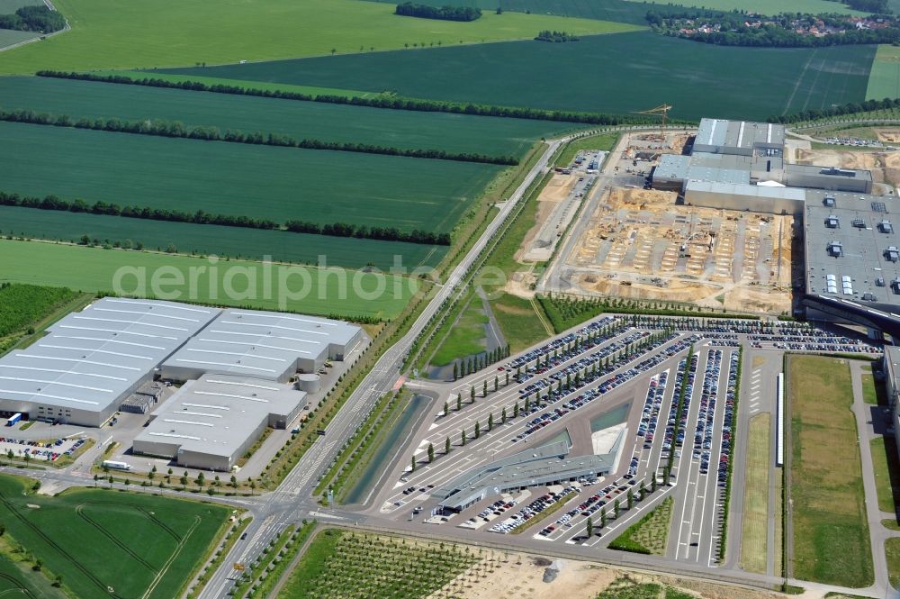 Aerial image Leipzig - Blick auf den Ausbau des Leipziger BMW- Werkes für die Produktion von Elektroautos. Bayerische Motoren Werke / BMW AG Motorrad Werk Leipzig an der BMW Allee 1 in Sachsen. BMW Motorcycle Plant Leipzig in Saxony.