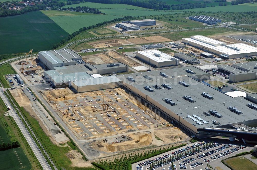 Leipzig from above - Blick auf den Ausbau des Leipziger BMW- Werkes für die Produktion von Elektroautos. Bayerische Motoren Werke / BMW AG Motorrad Werk Leipzig an der BMW Allee 1 in Sachsen. BMW Motorcycle Plant Leipzig in Saxony.