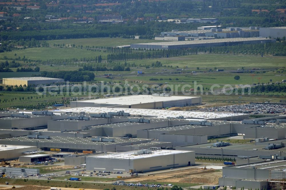 Leipzig from above - Blick auf den Ausbau des Leipziger BMW- Werkes für die Produktion von Elektroautos. Bayerische Motoren Werke / BMW AG Motorrad Werk Leipzig an der BMW Allee 1 in Sachsen. BMW Motorcycle Plant Leipzig in Saxony.