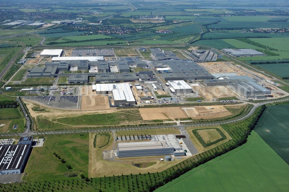 Aerial image Leipzig - Blick auf den Ausbau des Leipziger BMW- Werkes für die Produktion von Elektroautos. Bayerische Motoren Werke / BMW AG Motorrad Werk Leipzig an der BMW Allee 1 in Sachsen. BMW Motorcycle Plant Leipzig in Saxony.