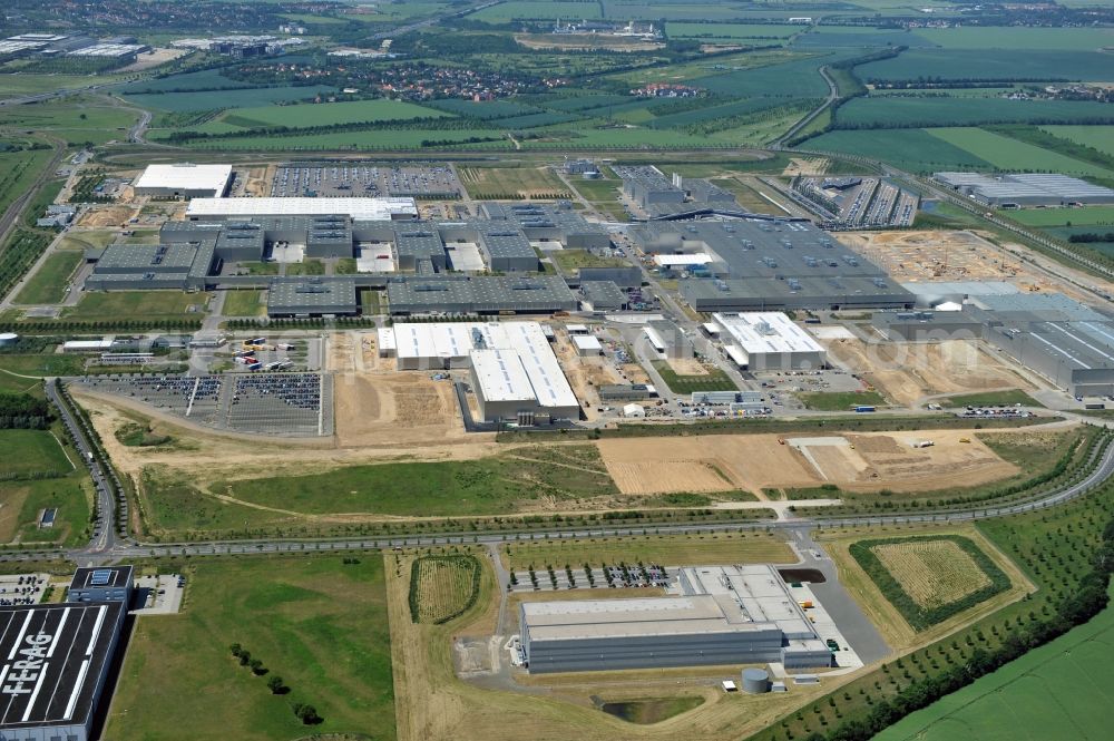 Aerial photograph Leipzig - Blick auf den Ausbau des Leipziger BMW- Werkes für die Produktion von Elektroautos. Bayerische Motoren Werke / BMW AG Motorrad Werk Leipzig an der BMW Allee 1 in Sachsen. BMW Motorcycle Plant Leipzig in Saxony.