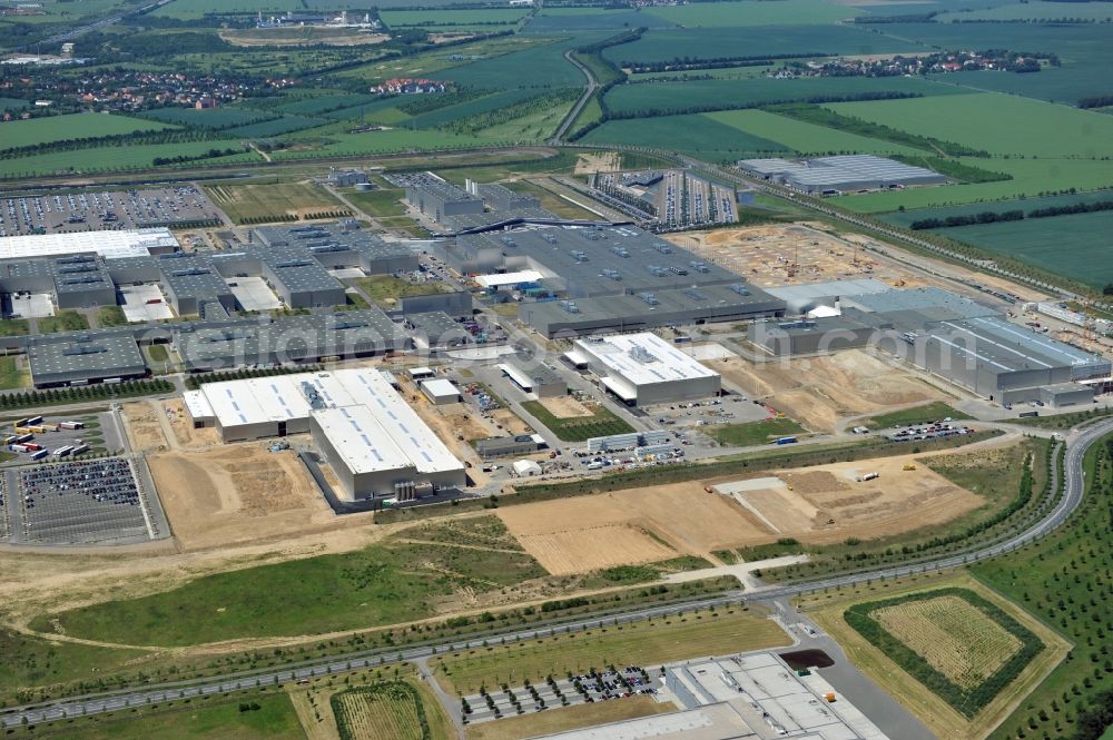 Aerial image Leipzig - Blick auf den Ausbau des Leipziger BMW- Werkes für die Produktion von Elektroautos. Bayerische Motoren Werke / BMW AG Motorrad Werk Leipzig an der BMW Allee 1 in Sachsen. BMW Motorcycle Plant Leipzig in Saxony.